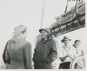 Image: Miriam and reporter on the Bowdoin arriving in Maine